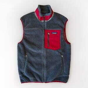 Patagonia Retro X Fleece Vest Medium Gray Red Full Zip Fleece Winter Outerwear